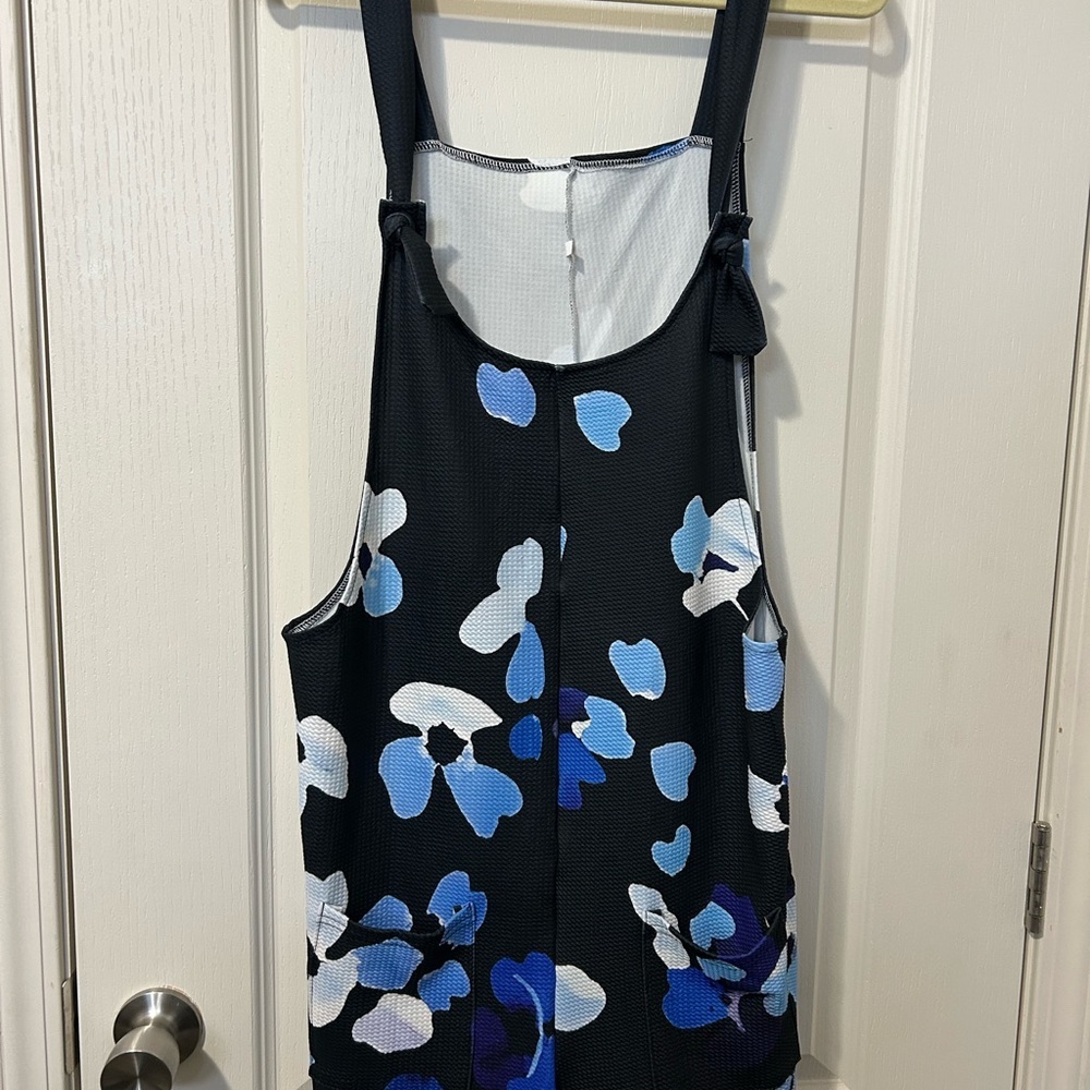 Floral Sleeveless Romper with Blue and White Accents